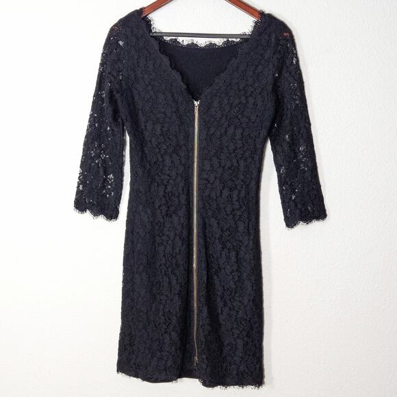 Diane Von Furstenberg Zarita Black Lace Dress Size 10 Dark Academia Romantic - Picture 2 of 11